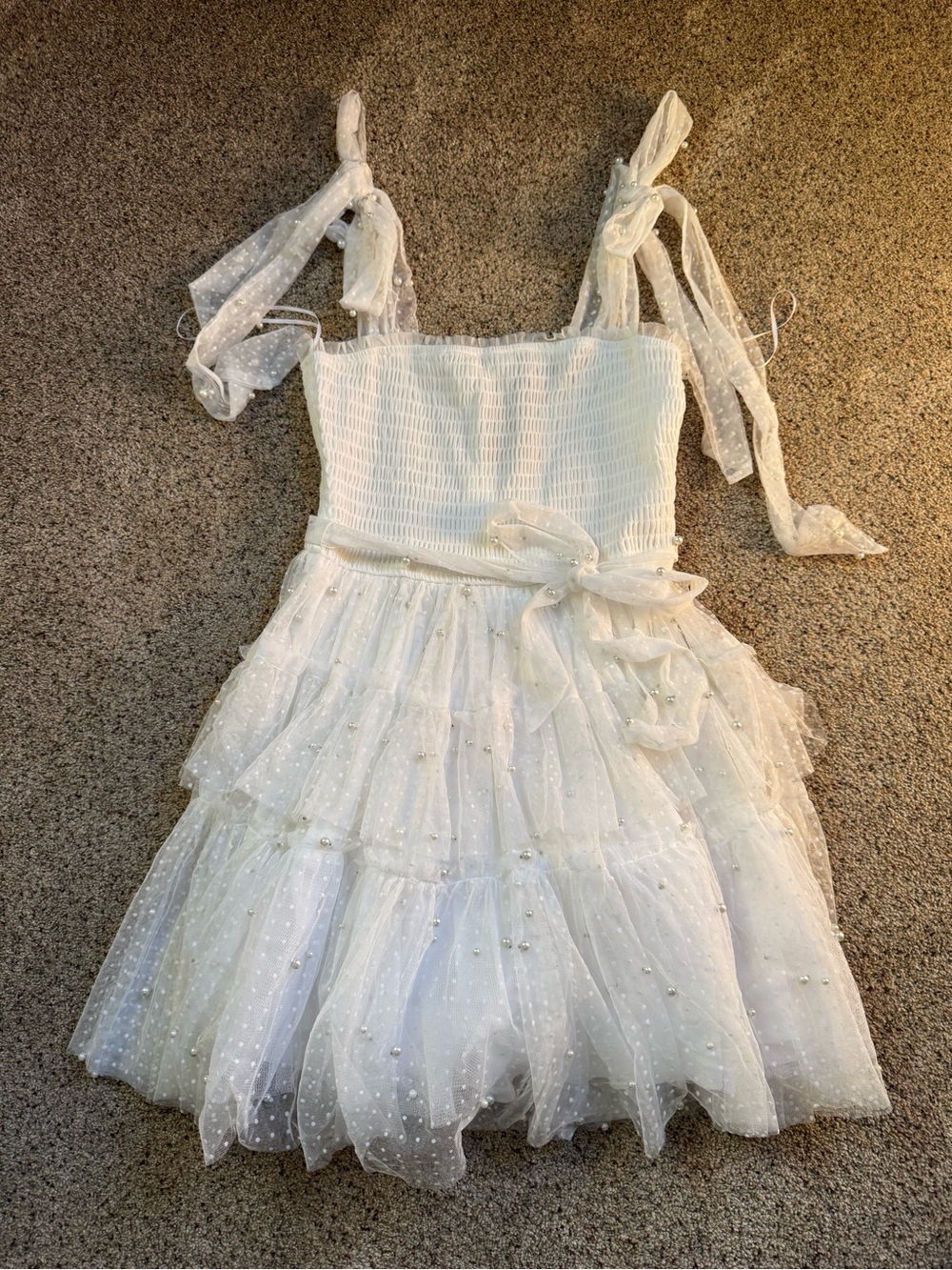 Francesca’s Bridal White polka dot dress with pearl embellishments, Size: Small